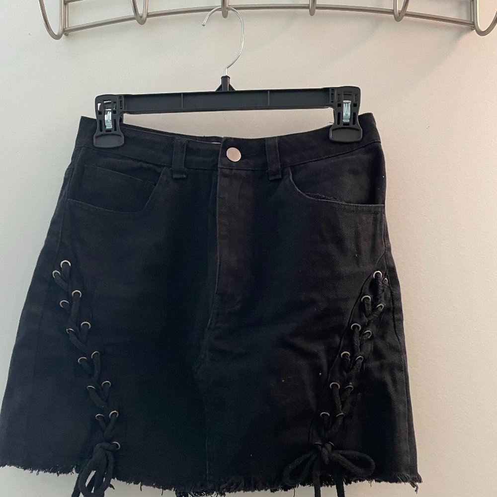Black denim mini-skirt